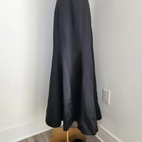 Morilee by Madeline Gardner Black Satin Mermaid Gown V Neck Maxi Dress M - Picture 3 of 14